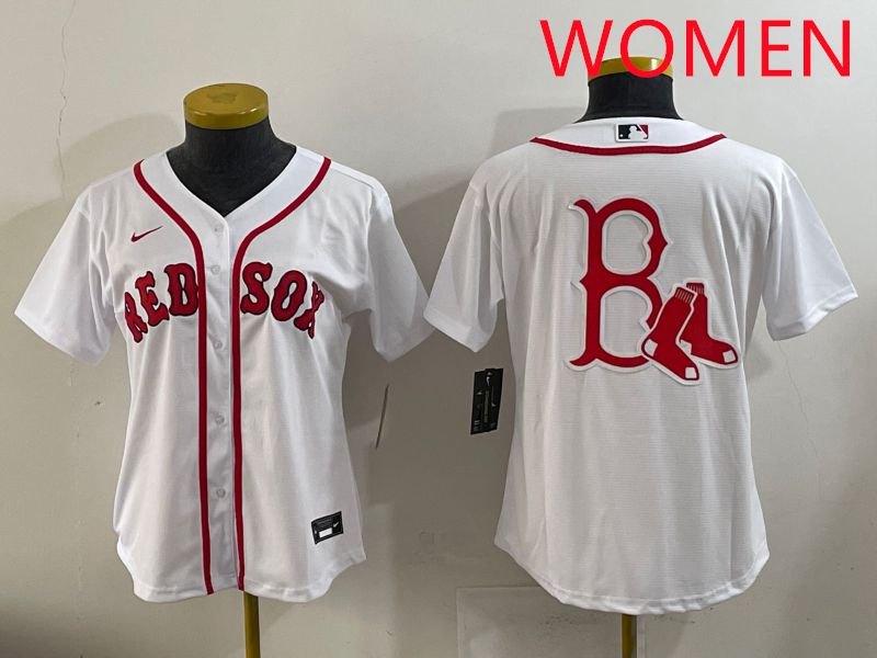 Women 2025 Boston Red Sox Blank White Game Nike MLB Jersey style 5->women mlb jersey->Women Jersey